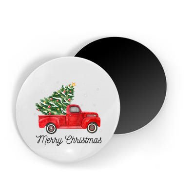 Vintage Red Truck With Merry Christmas Tree Raglan Baseball Magnet