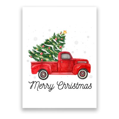 Vintage Red Truck With Merry Christmas Tree Raglan Baseball Poster