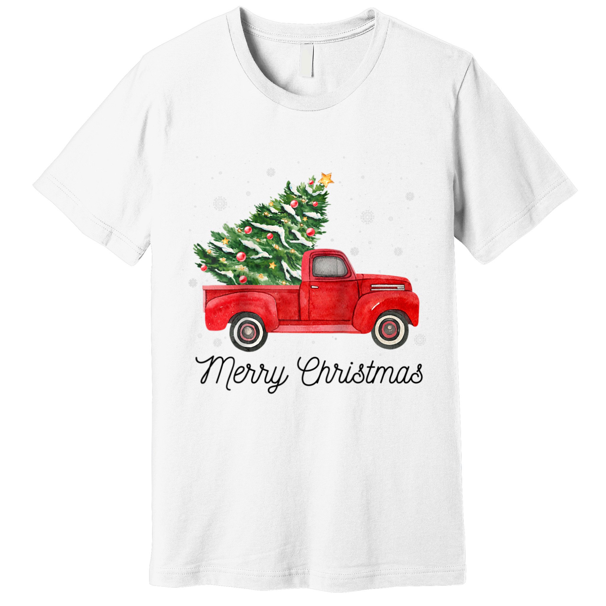 Vintage Red Truck With Merry Christmas Tree Raglan Baseball Premium T-Shirt
