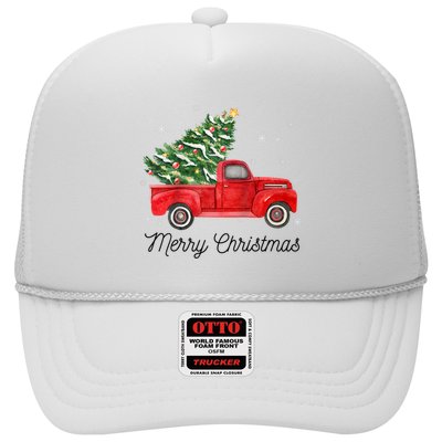 Vintage Red Truck With Merry Christmas Tree Raglan Baseball Hat