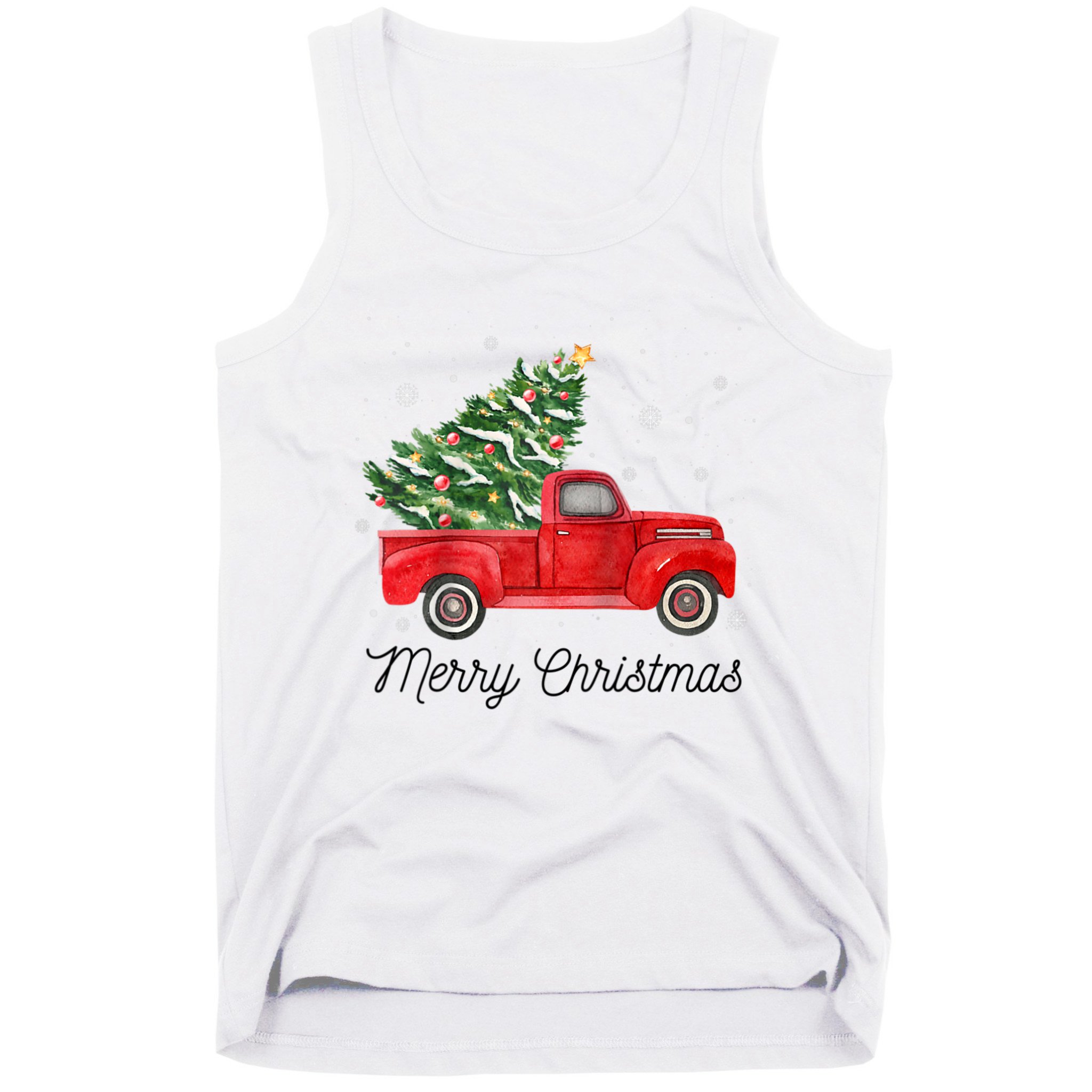Vintage Red Truck With Merry Christmas Tree Raglan Baseball Tank Top