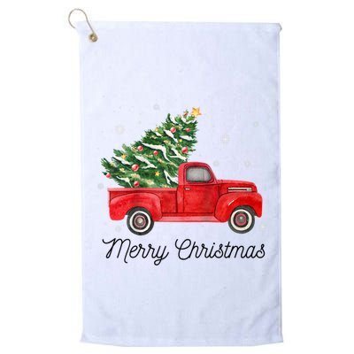 Vintage Red Truck With Merry Christmas Tree Raglan Baseball Golf Towel