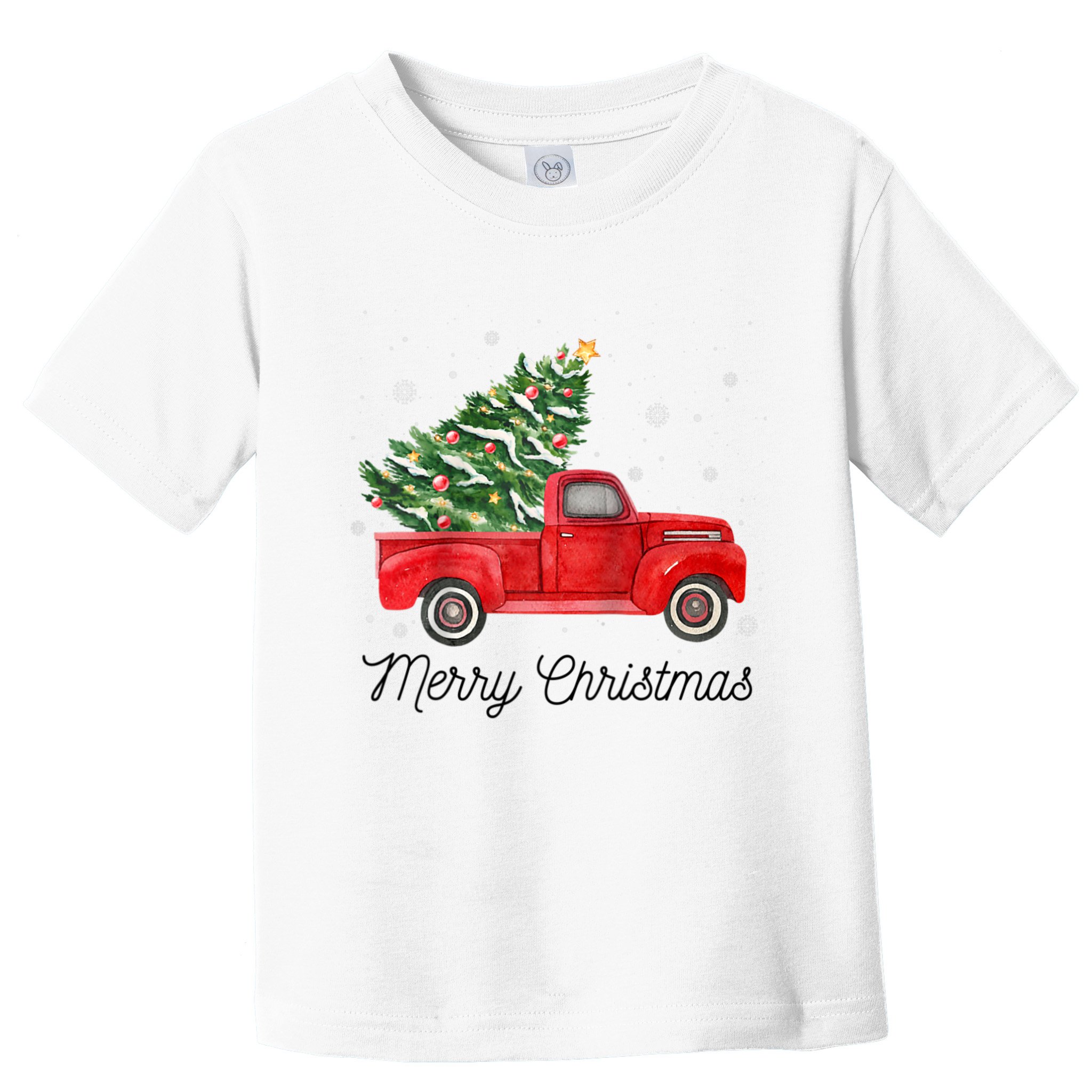 Vintage Red Truck With Merry Christmas Tree Raglan Baseball Toddler T-Shirt