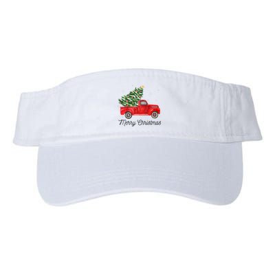 Vintage Red Truck With Merry Christmas Tree Raglan Baseball Visor
