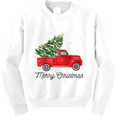 Vintage Red Truck With Merry Christmas Tree Raglan Baseball Kids Sweatshirt