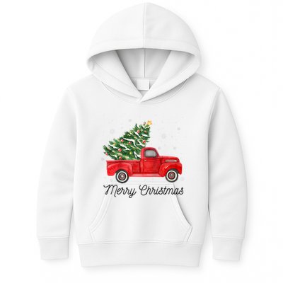 Vintage Red Truck With Merry Christmas Tree Raglan Baseball Kids Hoodie