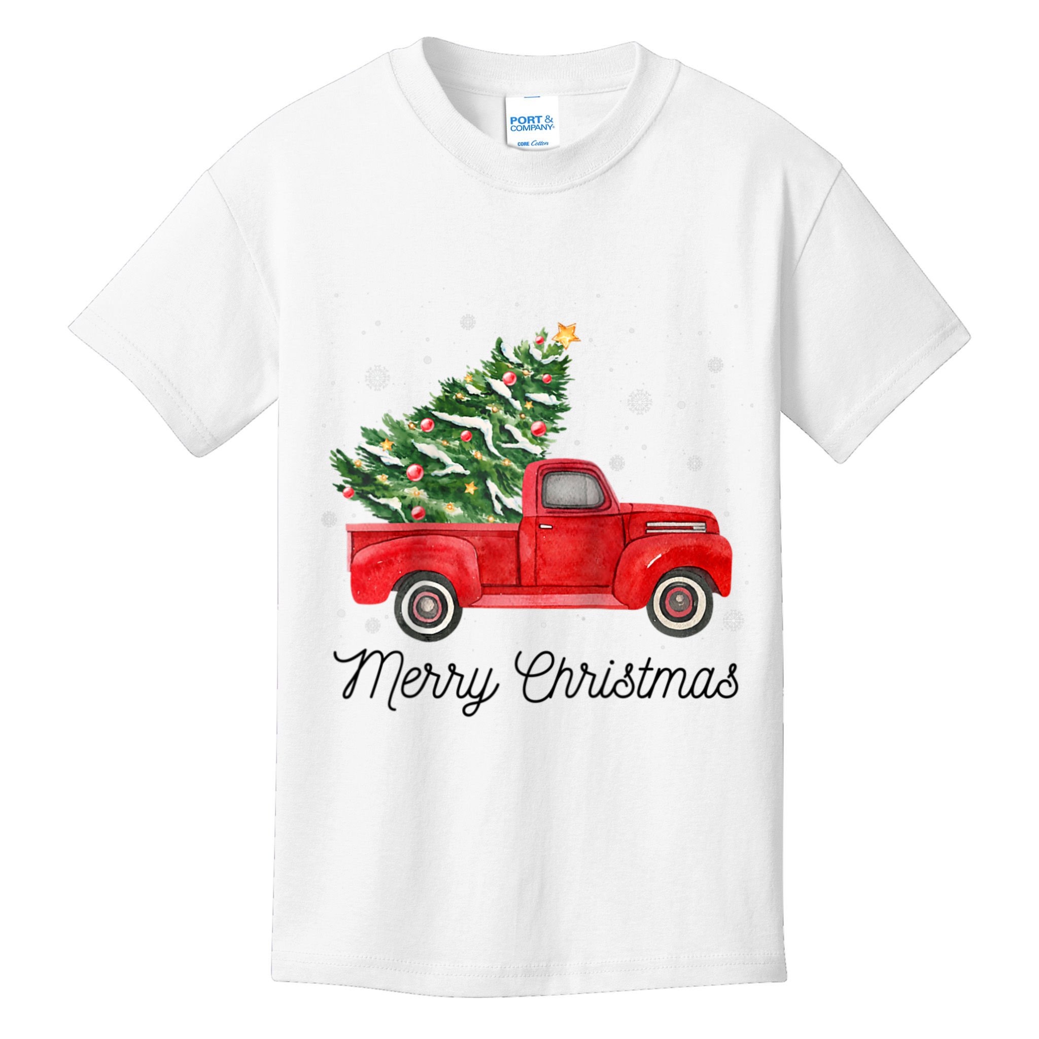 Vintage Red Truck With Merry Christmas Tree Raglan Baseball Kids T-Shirt