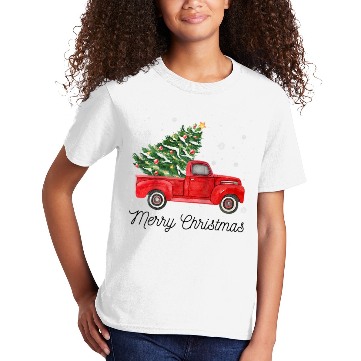 Vintage Red Truck With Merry Christmas Tree Raglan Baseball Kids T-Shirt