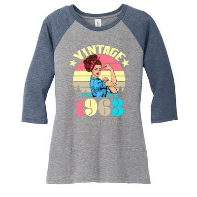 Vintage Rosie The Riveter 1963 Original Parts 60th Birthday Women's Tri-Blend 3/4-Sleeve Raglan Shirt