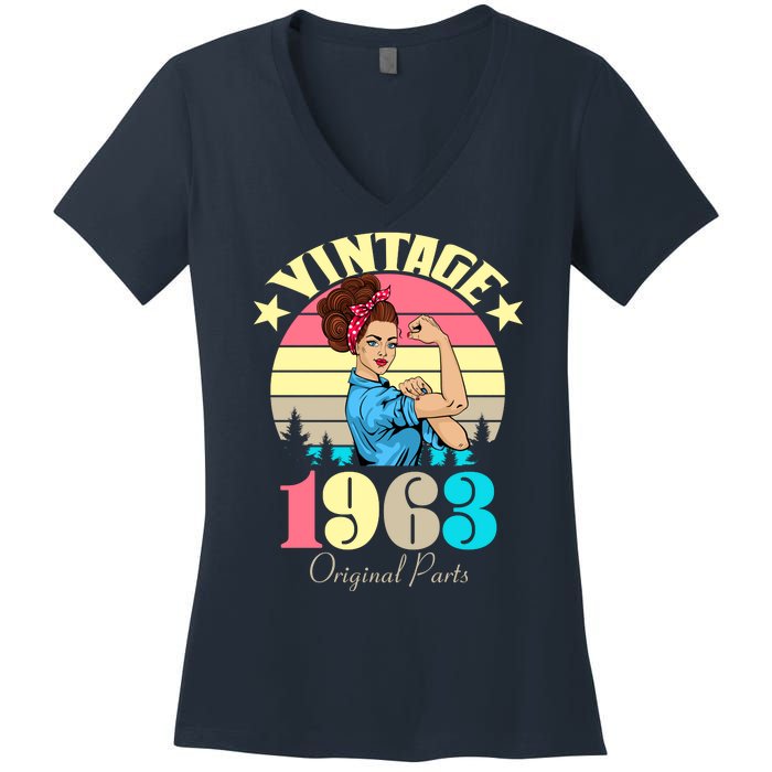 Vintage Rosie The Riveter 1963 Original Parts 60th Birthday Women's V-Neck T-Shirt