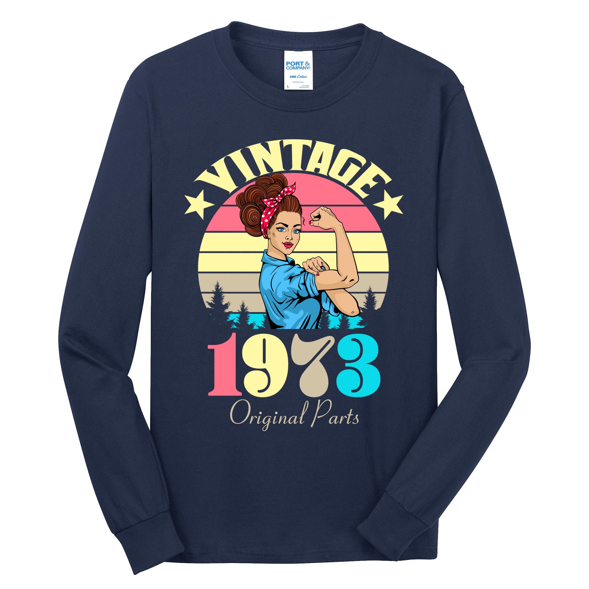 Vintage Rosie The Riveter 1973 Original Parts 50th Birthday Tall Long Sleeve T-Shirt