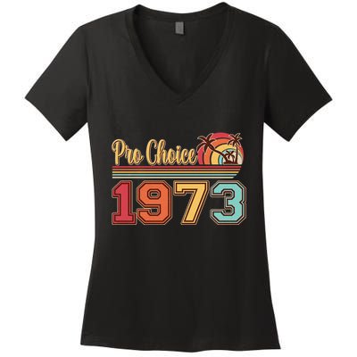 Vintage Retro Tropical Pro Choice 1973 Women's V-Neck T-Shirt