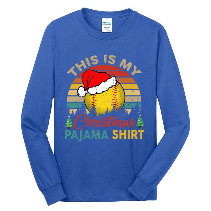 Vintage Retro This Is My Christmas Pajama Meaningful Gift Softball Meaningful Gi Tall Long Sleeve T-Shirt