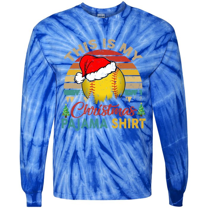 Vintage Retro This Is My Christmas Pajama Meaningful Gift Softball Meaningful Gi Tie-Dye Long Sleeve Shirt