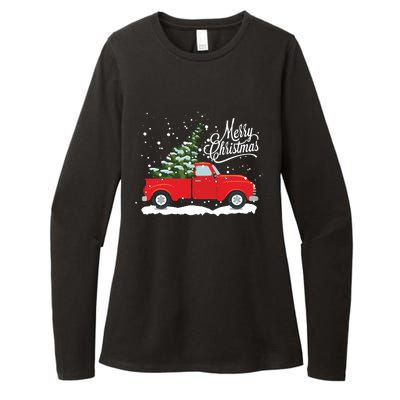 Vintage Red Truck Christmas Tree Long Sleeve Womens CVC Long Sleeve Shirt