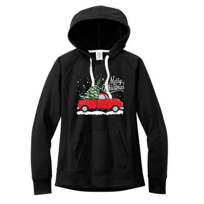 Vintage Red Truck Christmas Tree Long Sleeve Women's Fleece Hoodie