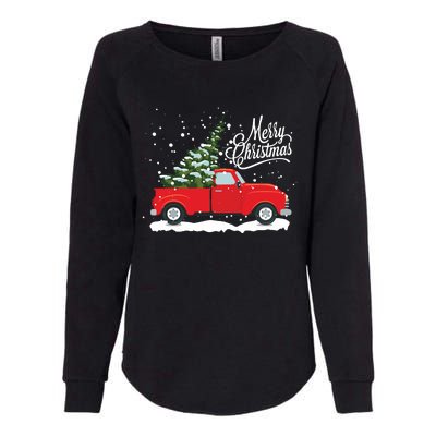 Vintage Red Truck Christmas Tree Long Sleeve Womens California Wash Sweatshirt