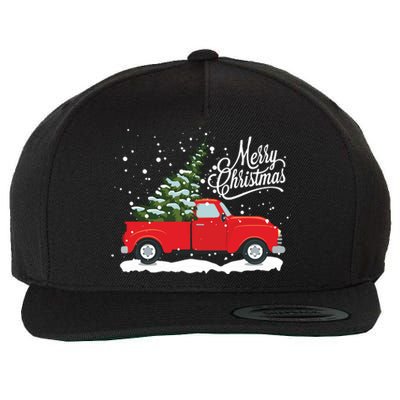 Vintage Red Truck Christmas Tree Long Sleeve Wool Snapback Cap