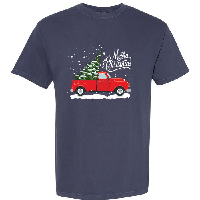 Vintage Red Truck Christmas Tree Long Sleeve Garment-Dyed Heavyweight T-Shirt