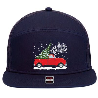 Vintage Red Truck Christmas Tree Long Sleeve 7 Panel Mesh Trucker Snapback Hat