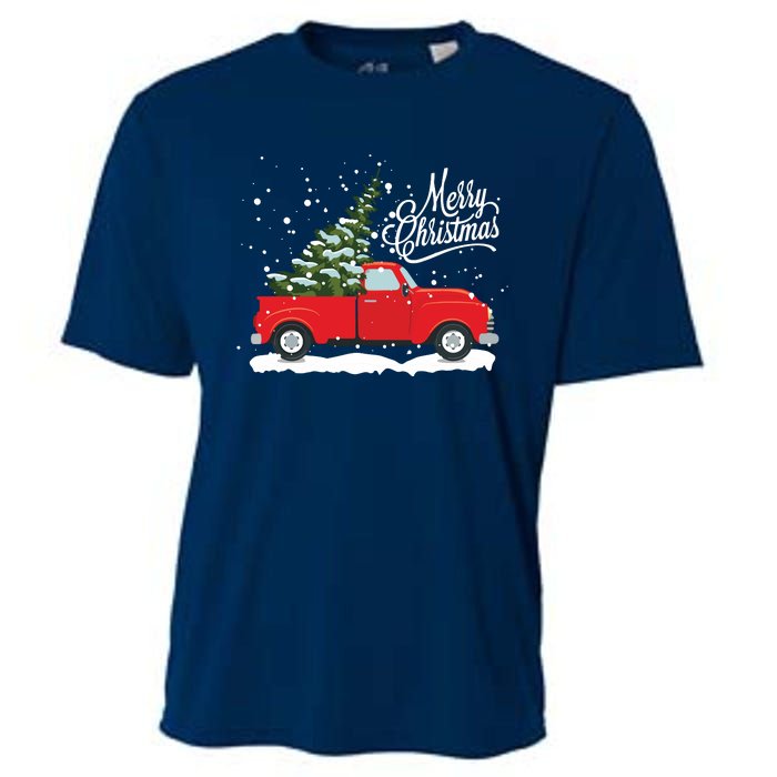 Vintage Red Truck Christmas Tree Long Sleeve Cooling Performance Crew T-Shirt