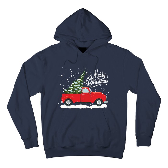 Vintage Red Truck Christmas Tree Long Sleeve Hoodie