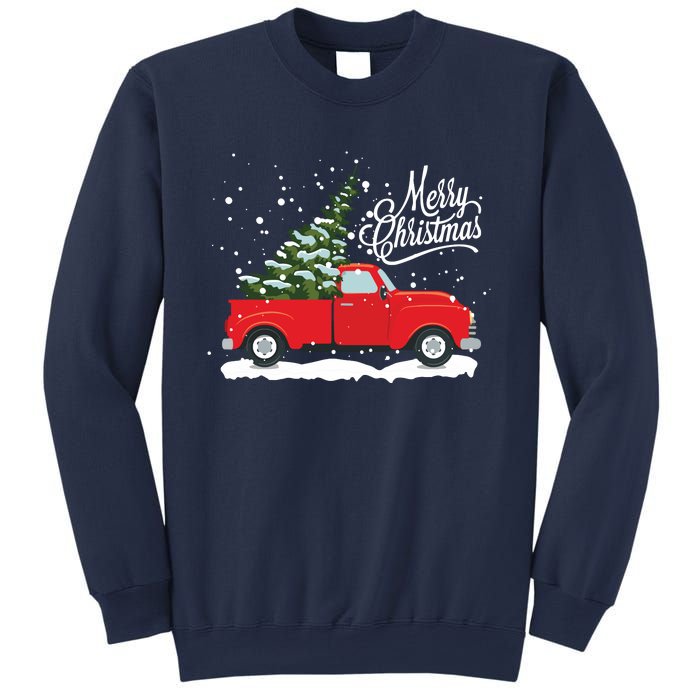 Vintage Red Truck Christmas Tree Long Sleeve Sweatshirt