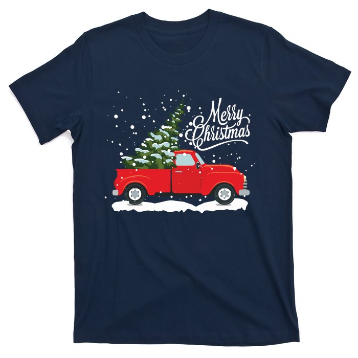 Vintage Red Truck Christmas Tree Long Sleeve T-Shirt