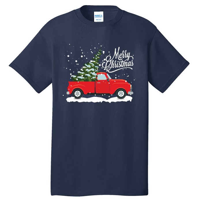 Vintage Red Truck Christmas Tree Long Sleeve Tall T-Shirt