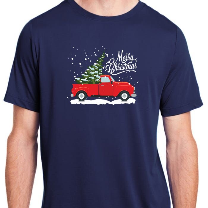 Vintage Red Truck Christmas Tree Long Sleeve Adult ChromaSoft Performance T-Shirt