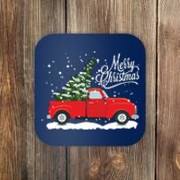 Vintage Red Truck Christmas Tree Long Sleeve Coaster