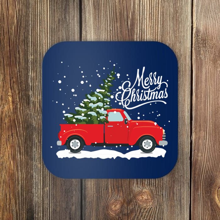 Vintage Red Truck Christmas Tree Long Sleeve Coaster