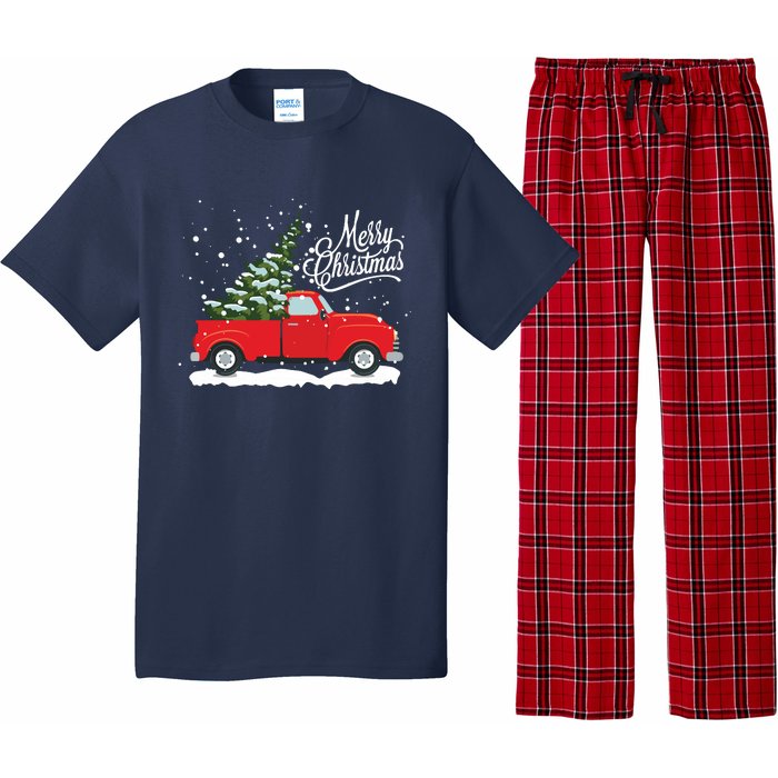 Vintage Red Truck Christmas Tree Long Sleeve Pajama Set