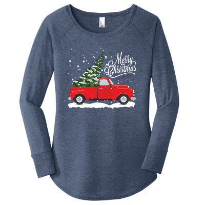 Vintage Red Truck Christmas Tree Long Sleeve Women's Perfect Tri Tunic Long Sleeve Shirt