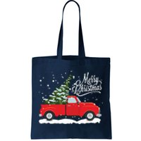 Vintage Red Truck Christmas Tree Long Sleeve Tote Bag