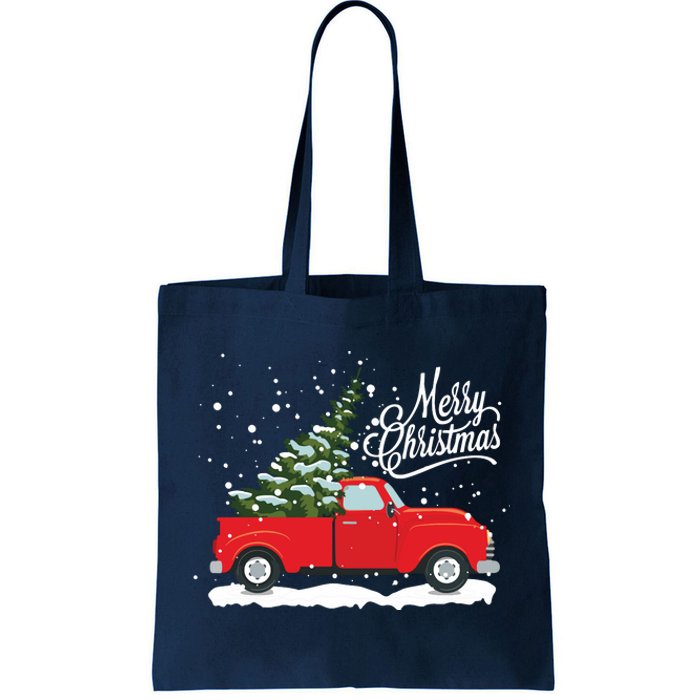 Vintage Red Truck Christmas Tree Long Sleeve Tote Bag