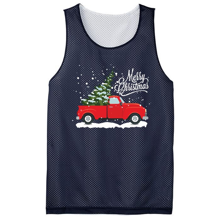 Vintage Red Truck Christmas Tree Long Sleeve Mesh Reversible Basketball Jersey Tank