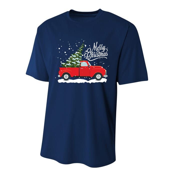 Vintage Red Truck Christmas Tree Long Sleeve Performance Sprint T-Shirt