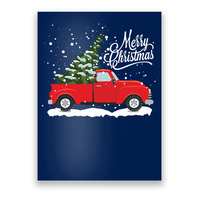 Vintage Red Truck Christmas Tree Long Sleeve Poster