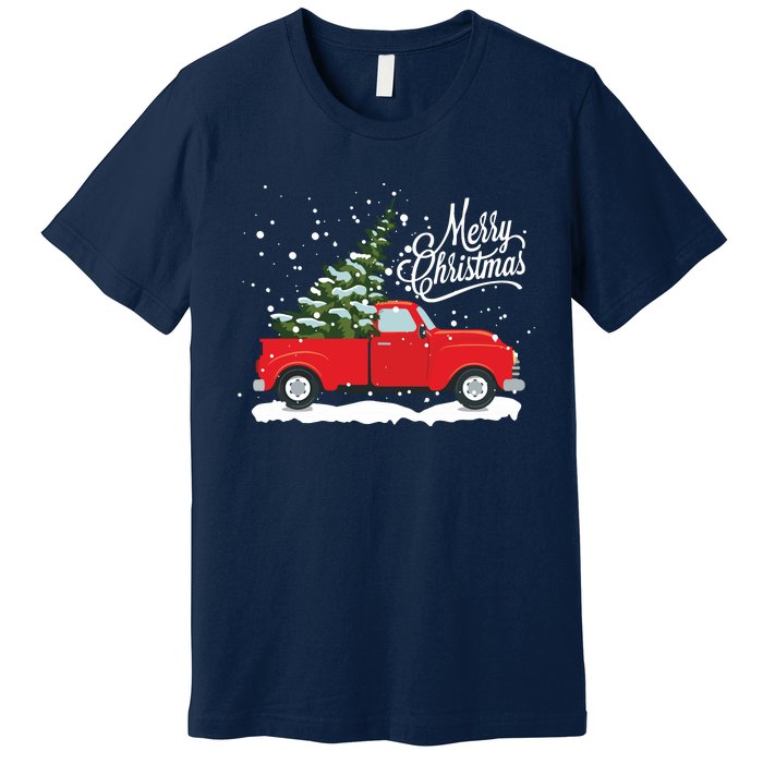 Vintage Red Truck Christmas Tree Long Sleeve Premium T-Shirt