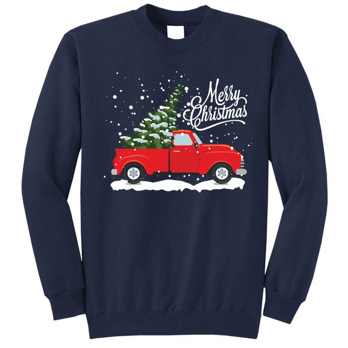 Vintage Red Truck Christmas Tree Long Sleeve Tall Sweatshirt