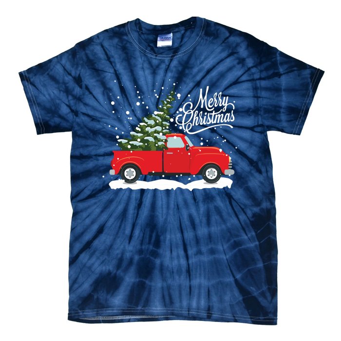 Vintage Red Truck Christmas Tree Long Sleeve Tie-Dye T-Shirt