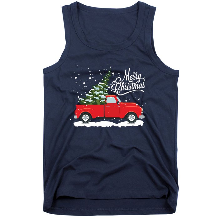 Vintage Red Truck Christmas Tree Long Sleeve Tank Top