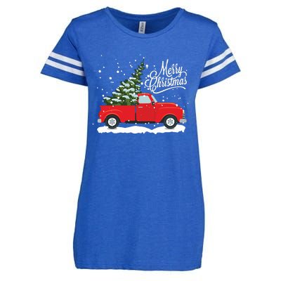 Vintage Red Truck Christmas Tree Long Sleeve Enza Ladies Jersey Football T-Shirt