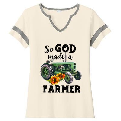 Vintage Retro Tractor God Made A Farmer Proud Farmer Farming Gift Ladies Halftime Notch Neck Tee