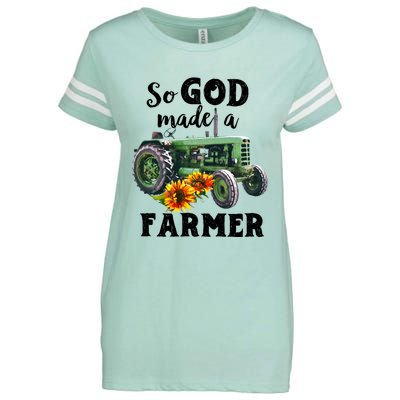 Vintage Retro Tractor God Made A Farmer Proud Farmer Farming Gift Enza Ladies Jersey Football T-Shirt