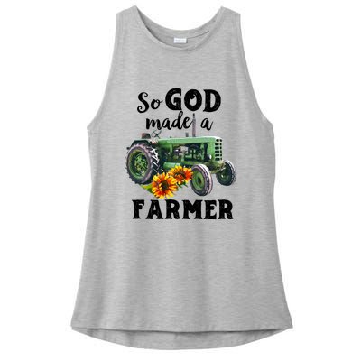 Vintage Retro Tractor God Made A Farmer Proud Farmer Farming Gift Ladies PosiCharge Tri-Blend Wicking Tank