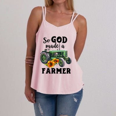 Vintage Retro Tractor God Made A Farmer Proud Farmer Farming Gift Women's Strappy Tank