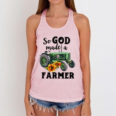 Vintage Retro Tractor God Made A Farmer Proud Farmer Farming Gift Women's Knotted Racerback Tank