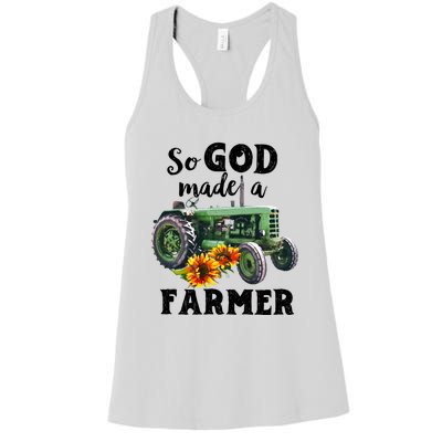 Vintage Retro Tractor God Made A Farmer Proud Farmer Farming Gift Women's Racerback Tank